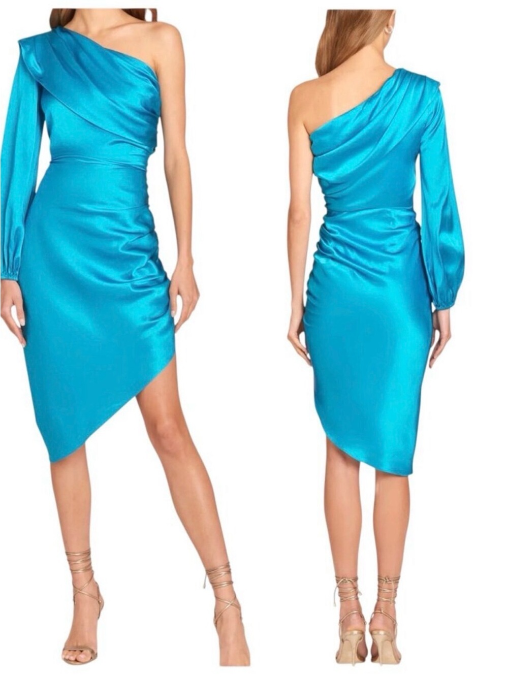 Amanda Uprichard Eleanor Silk Turquoise One-Shoulder Asymmetric Dress NWOT